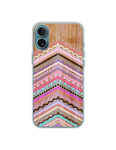 Coque iPhone 16 Plus Purple Chevron Wild Wood Bois Azteque Aztec Tribal - Jenny Mhairi