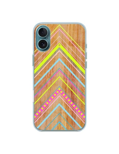 Coque iPhone 16 Plus Wooden Chevron Pink Bois Azteque Aztec Tribal - Jenny Mhairi