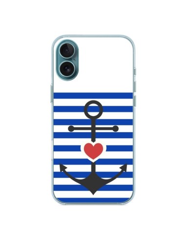 Coque iPhone 16 Plus Mariniere Encre Marin Coeur - Jonathan Perez