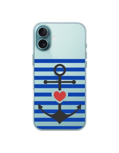 Coque iPhone 16 Plus Mariniere Ancre Marin Coeur Transparente - Jonathan Perez