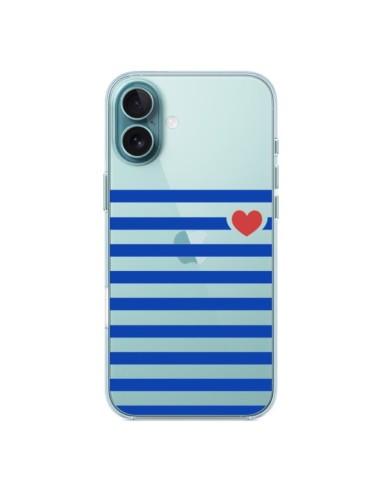 Coque iPhone 16 Plus Mariniere Coeur Love Transparente - Jonathan Perez