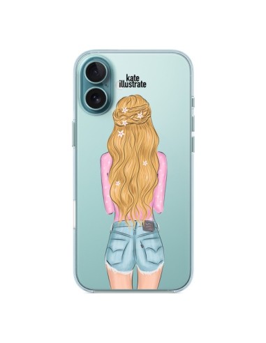 Coque iPhone 16 Plus Blonde Don't Care Transparente - kateillustrate