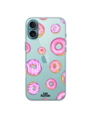 Coque iPhone 16 Plus Pink Donuts Rose Transparente - kateillustrate