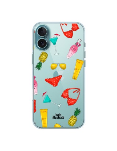 Coque iPhone 16 Plus Summer Essentials Ete Essentiel Transparente - kateillustrate