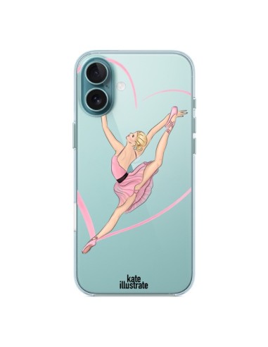 Coque iPhone 16 Plus Ballerina Jump In The Air Ballerine Danseuse Transparente - kateillustrate