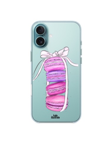 Coque iPhone 16 Plus Macarons Pink Purple Rose Violet Transparente - kateillustrate