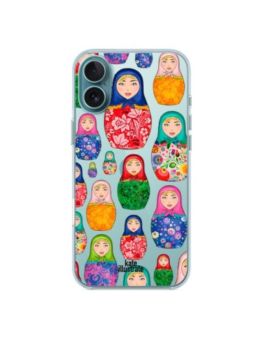 Coque iPhone 16 Plus Matryoshka Dolls Poupées Russes Transparente - kateillustrate