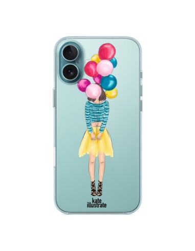 Coque iPhone 16 Plus Girls Balloons Ballons Fille Transparente - kateillustrate