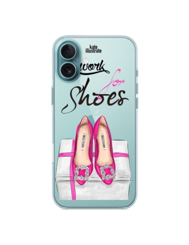 Coque iPhone 16 Plus I Work For Shoes Chaussures Transparente - kateillustrate