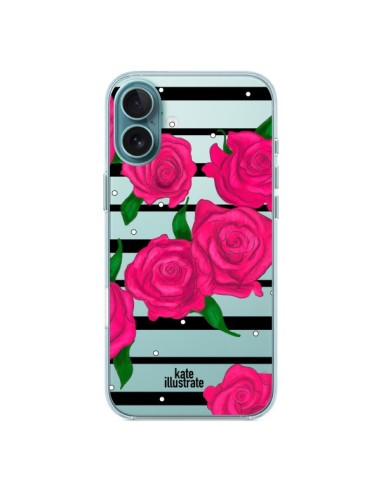 Coque iPhone 16 Plus Roses Rose Fleurs Flowers Transparente - kateillustrate