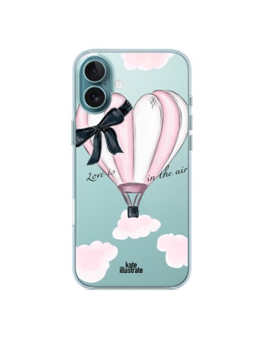 Coque iPhone 16 Plus Love is in the Air Love Montgolfier Transparente - kateillustrate