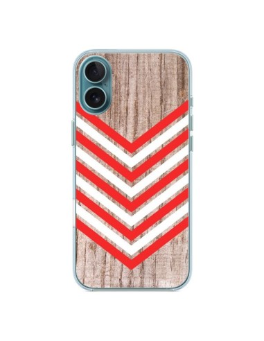 Coque iPhone 16 Plus Tribal Aztèque Bois Wood Flèche Rouge Blanc - Laetitia