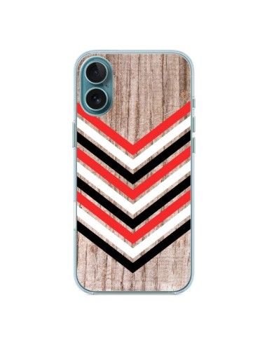 Coque iPhone 16 Plus Tribal Aztèque Bois Wood Flèche Rouge Blanc Noir - Laetitia