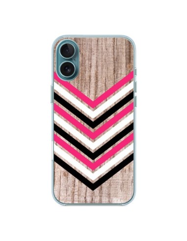 Coque iPhone 16 Plus Tribal Aztèque Bois Wood Flèche Rose Blanc Noir - Laetitia