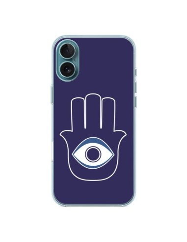 Coque iPhone 16 Plus Main de Fatma Oeil Bleu - Laetitia