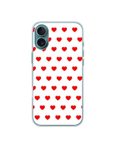 Coque iPhone 16 Plus Coeurs Rouges Fond Blanc - Laetitia