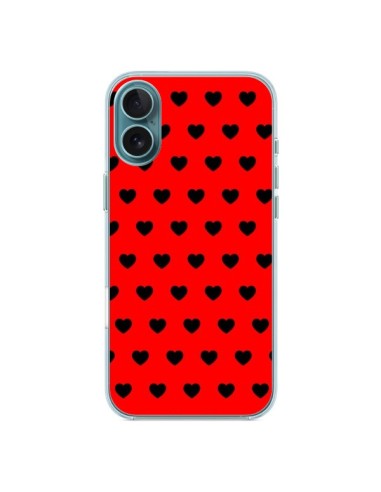 Coque iPhone 16 Plus Coeurs Noirs Fond Rouge - Laetitia