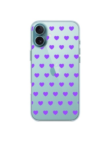 Coque iPhone 16 Plus Coeur Heart Love Amour Violet Transparente - Laetitia