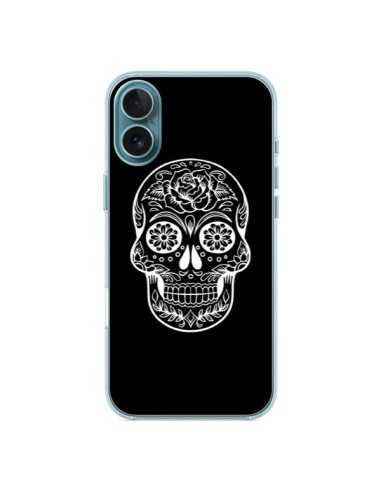 Coque iPhone 16 Plus Tête de Mort Mexicaine Blanche - Laetitia