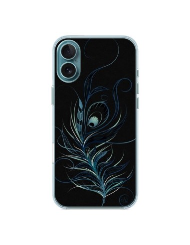 Coque iPhone 16 Plus Feather Plume Noir Bleu - LouJah