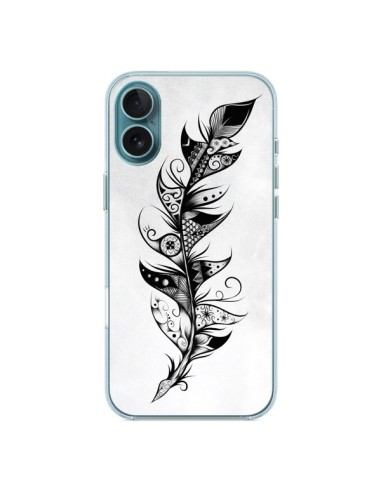 Coque iPhone 16 Plus Feather Plume Noir et Blanc - LouJah