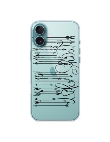 Coque iPhone 16 Plus Code Barres Flèches Transparente - LouJah