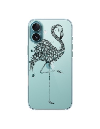 Coque iPhone 16 Plus Flamant Rose Poétique Transparente - LouJah