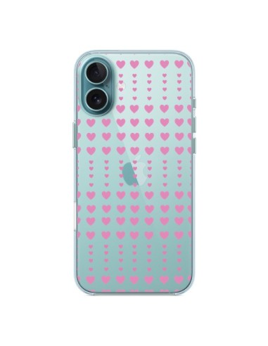 Coque iPhone 16 Plus Coeurs Heart Love Amour Rose Transparente - Petit Griffin