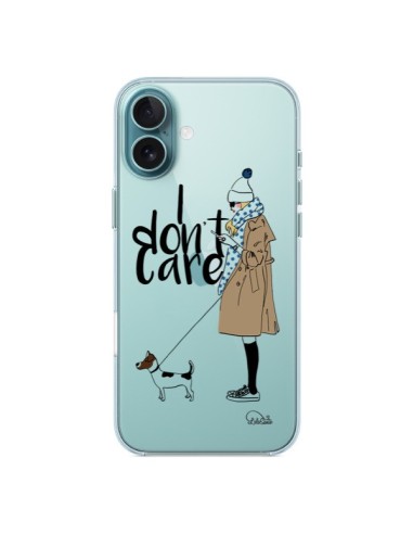 Coque iPhone 16 Plus I don't care Fille Chien Transparente - Lolo Santo