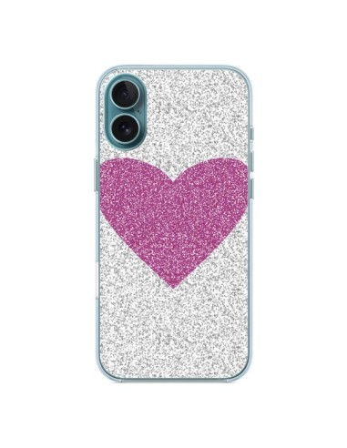 Coque iPhone 16 Plus Coeur Rose Argent Love - Mary Nesrala