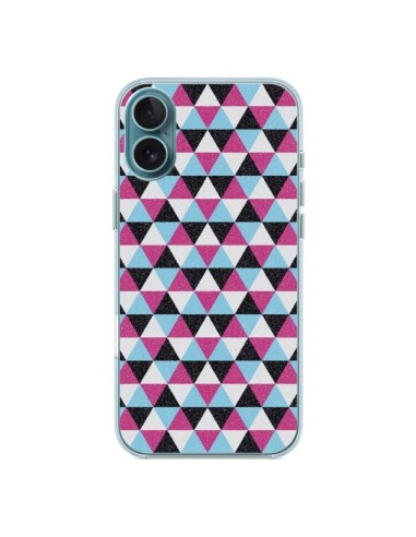 Coque iPhone 16 Plus Azteque Triangles Rose Bleu Gris - Mary Nesrala