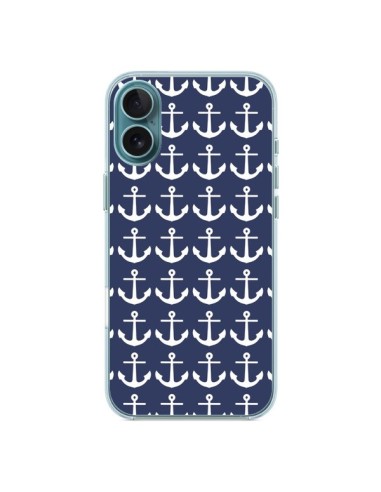 Coque iPhone 16 Plus Ancre Marin Bleu Anchors Navy - Mary Nesrala