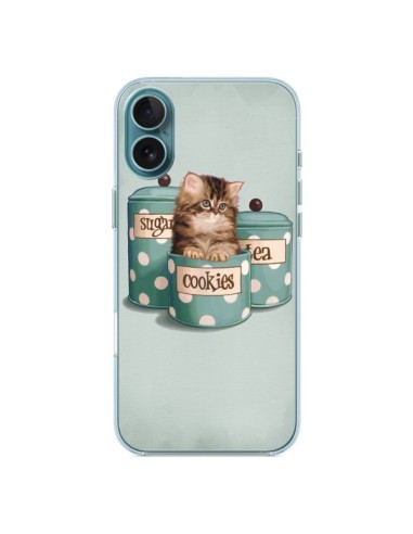 Coque iPhone 16 Plus Chaton Chat Kitten Boite Cookies Pois - Maryline Cazenave