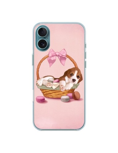 Coque iPhone 16 Plus Chien Dog Panier Noeud Papillon Macarons - Maryline Cazenave