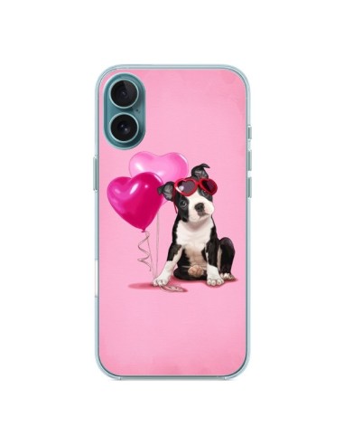 Coque iPhone 16 Plus Chien Dog Ballon Lunettes Coeur Rose - Maryline Cazenave