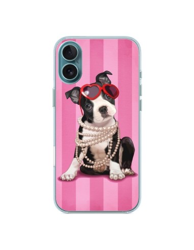 Coque iPhone 16 Plus Chien Dog Fashion Collier Perles Lunettes Coeur - Maryline Cazenave