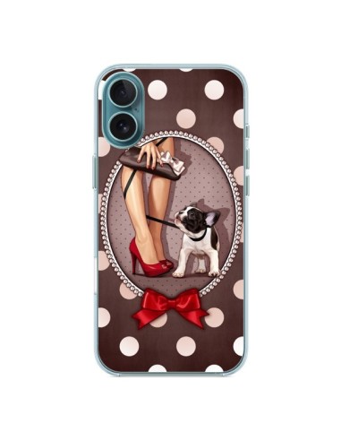 Coque iPhone 16 Plus Lady Jambes Chien Dog Pois Noeud papillon - Maryline Cazenave