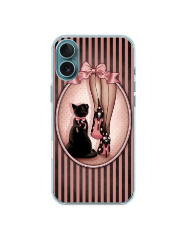 Coque iPhone 16 Plus Lady Chat Noeud Papillon Pois Chaussures - Maryline Cazenave