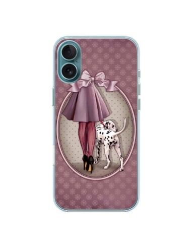 Coque iPhone 16 Plus Lady Chien Dog Dalmatien Robe Pois - Maryline Cazenave