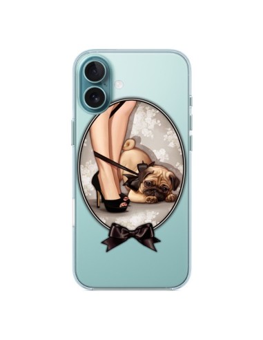 Coque iPhone 16 Plus Lady Jambes Chien Bulldog Dog Noeud Papillon Transparente - Maryline Cazenave