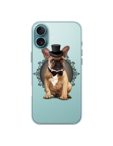 Coque iPhone 16 Plus Chien Bulldog Noeud Papillon Chapeau Transparente - Maryline Cazenave