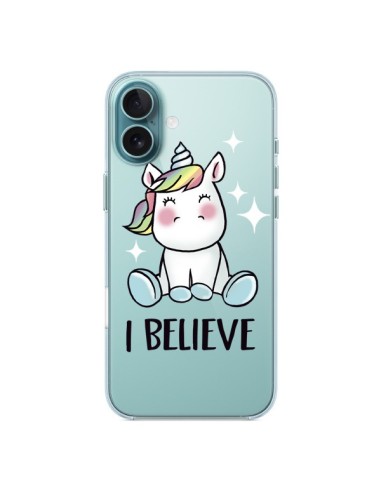 Coque iPhone 16 Plus Licorne I Believe Transparente - Maryline Cazenave