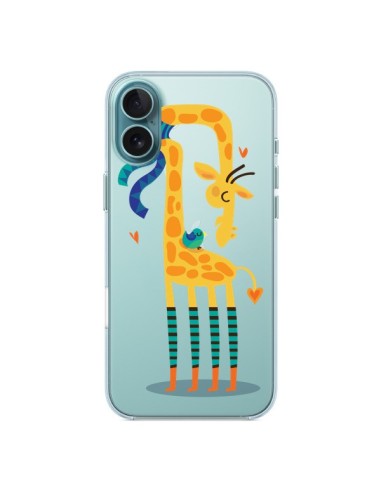 Coque iPhone 16 Plus L'oiseau et la Girafe Amour Love Transparente - Maria Jose Da Luz