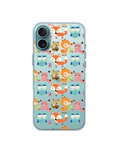 Coque iPhone 16 Plus Renard Ecureuil Lapin Hibou Transparente - Maria Jose Da Luz