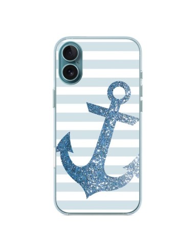 Coque iPhone 16 Plus Ancre Bleu Navire - Monica Martinez