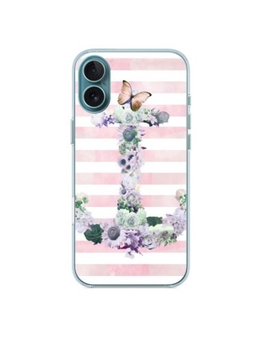 Coque iPhone 16 Plus Ancre Rose Fleurs Navire - Monica Martinez