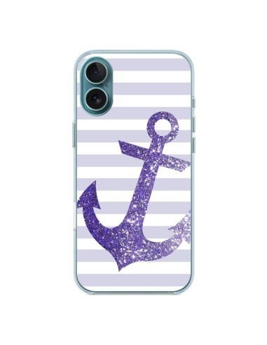 Coque iPhone 16 Plus Ancre Violet Navire - Monica Martinez