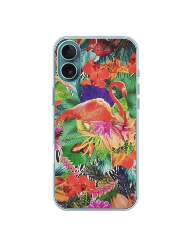 Coque iPhone 16 Plus Tropical Flamant Rose - Monica Martinez