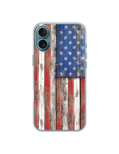 Coque iPhone 16 Plus Drapeau USA Vintage Bois Wood - Maximilian San