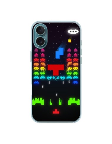 Coque iPhone 16 Plus Invatris Space Invaders Tetris Jeu - Maximilian San